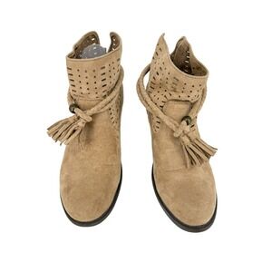 Billabong Nico Tan Faux Suede Laser Cut Tassel Wrap Ankle Boots Womens 9.5 Boho